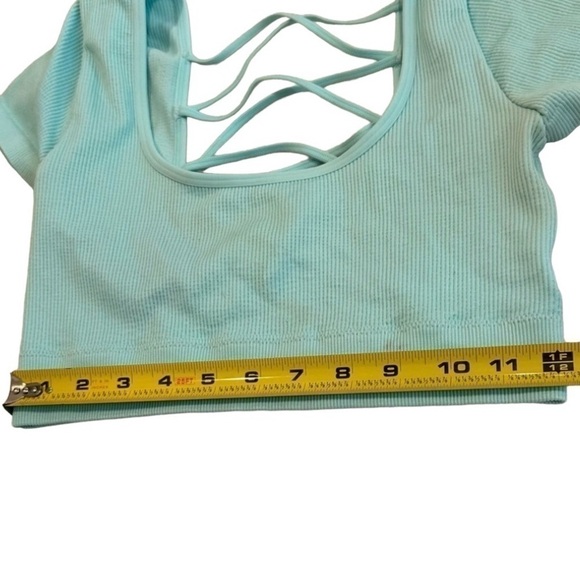 Aerie Mint Ribbed Short Sleeve Crop Top Strappy Back Size M - Picture 7 of 10